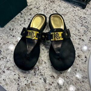 Ralph Lauren Black and Gold Women's Sandals